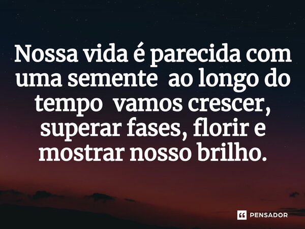 ⁠Nossa vida é parecida com uma semente ao longo do tempo vamos crescer, superar fases, florir e mostrar nosso brilho.