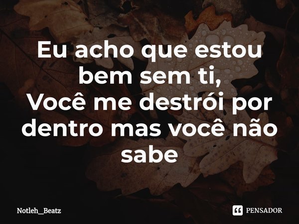 ⁠Eu acho que estou bem sem ti,
Você me destrói por dentro mas você não sabe... Frase de Notleh_beatz.