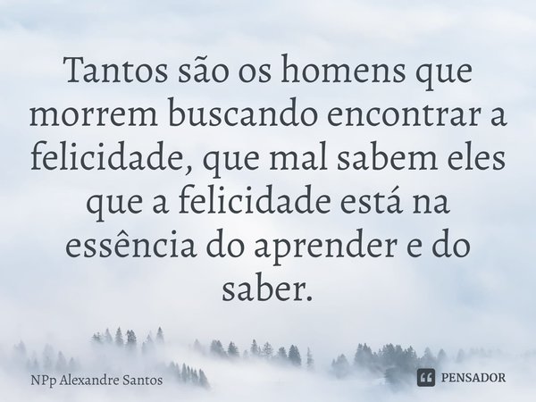 ⁠Tantos são os homens que morrem buscando encontrar a felicidade, que mal sabem eles que a felicidade está na essência do aprender e do saber.... Frase de NPp Alexandre Santos.