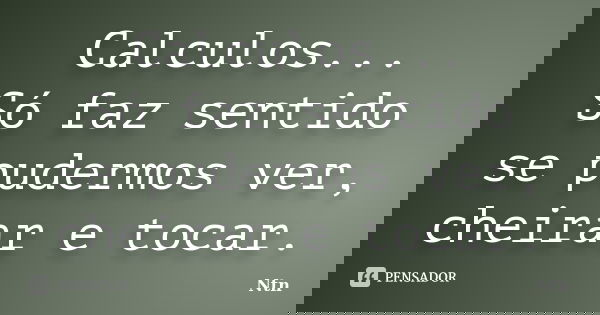 Calculos... Só faz sentido se pudermos ver, cheirar e tocar.... Frase de Ntn.