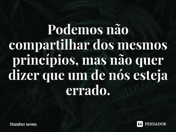 Podemos não compartilhar dos mesmos princípios, mas não quer dizer que um de nós esteja errado.... Frase de Number seven.