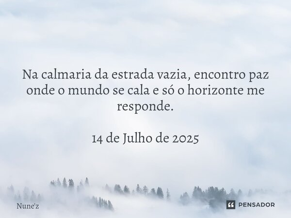 Na calmaria da estrada vazia, encontro paz onde o mundo se cala e só o horizonte me responde. 14 de Julho de 2025... Frase de Nune'z.