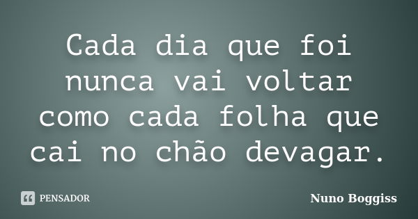 Cada dia que foi nunca vai voltar como cada folha que cai no chão devagar.... Frase de Nuno Boggiss.