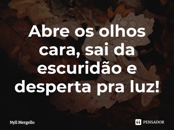 Abre os olhos cara, sai da escuridão e desperta pra luz!⁠... Frase de Nyll Mergello.