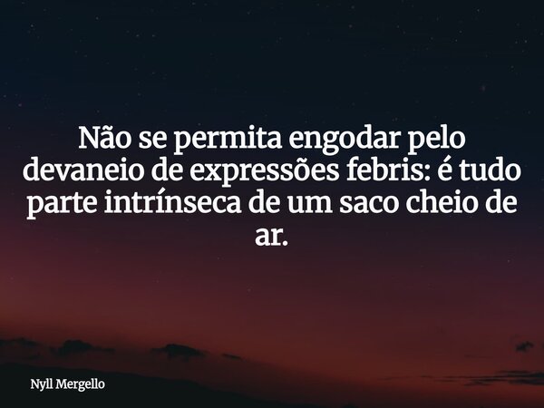 Não se permita engodar pelo devaneio de expressões febris: é tudo parte intrínseca de um saco cheio de ar.... Frase de Nyll Mergello.