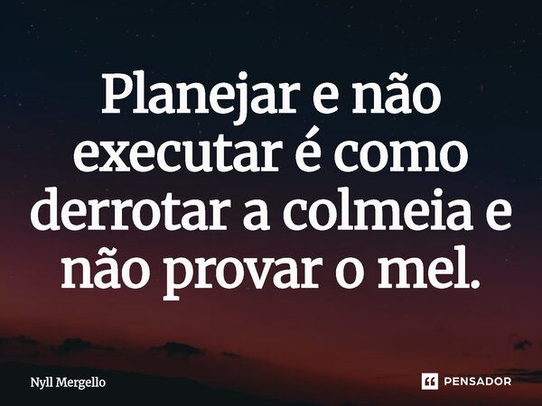 ⁠Planejar e não executar é como derrotar a colmeia e não provar o mel.... Frase de Nyll Mergello.