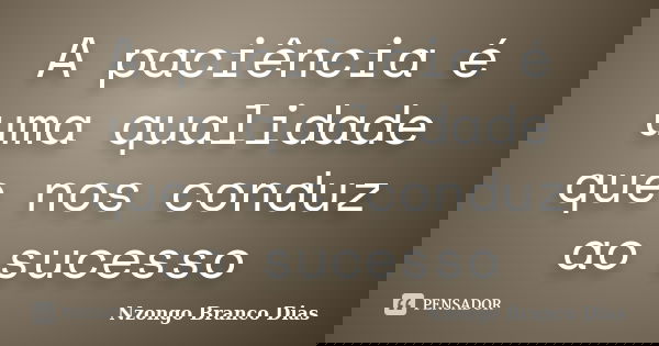 A paciência é uma qualidade que nos conduz ao sucesso... Frase de Nzongo Branco Dias.