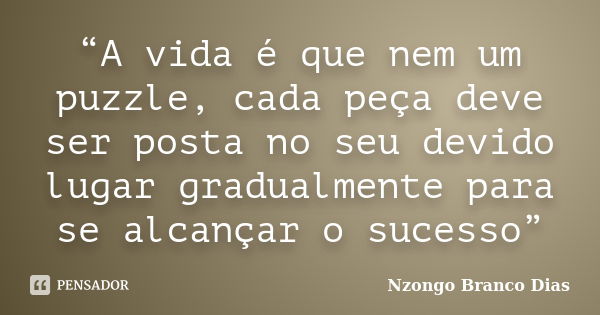 “A vida é que nem um puzzle, cada peça deve ser posta no seu devido lugar gradualmente para se alcançar o sucesso”... Frase de Nzongo Branco Dias.