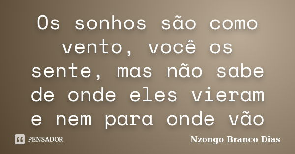 Os sonhos são como vento, você os sente, mas não sabe de onde eles vieram e nem para onde vão... Frase de Nzongo Branco Dias.