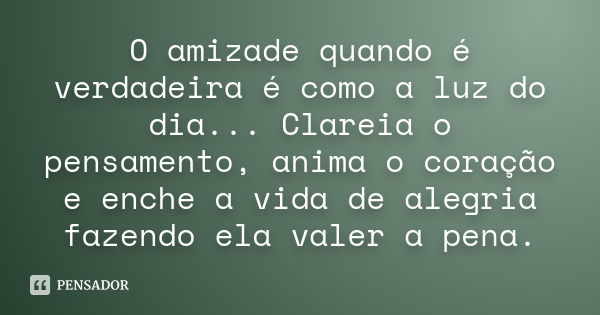 O amizade quando é verdadeira é como a luz do dia... Clareia o pensamento, anima o coração e enche a vida de alegria fazendo ela valer a pena.