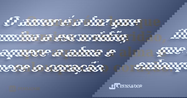O amor é a luz que ilumina a escuridão, que aquece a alma e enlouquece o coração.