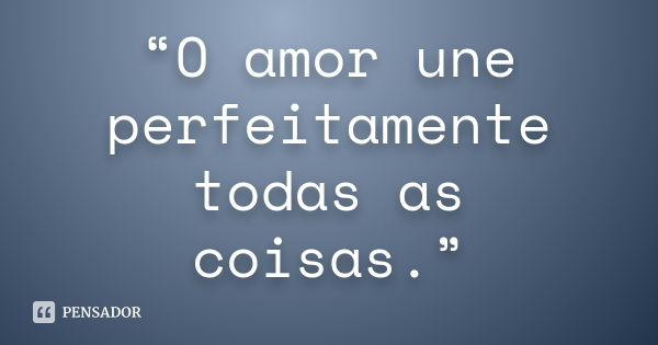 “O amor une perfeitamente todas as coisas.”