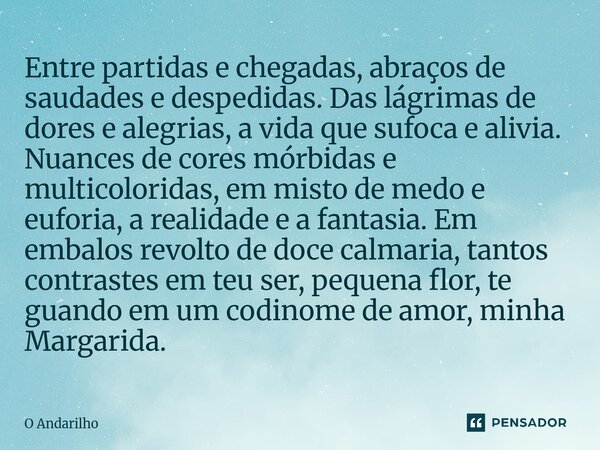 Entre partidas e chegadas, abraços de saudades e despedidas. Das lágrimas de dores e alegrias, a vida que sufoca e alivia. Nuances de cores mórbidas e multicol... Frase de O Andarilho.
