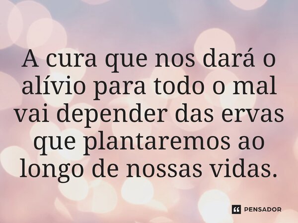 ⁠A cura que nos dará o alívio para todo o mal vai depender das ervas que plantaremos ao longo de nossas vidas.... Frase de O apanhador de nuvens de algodão.