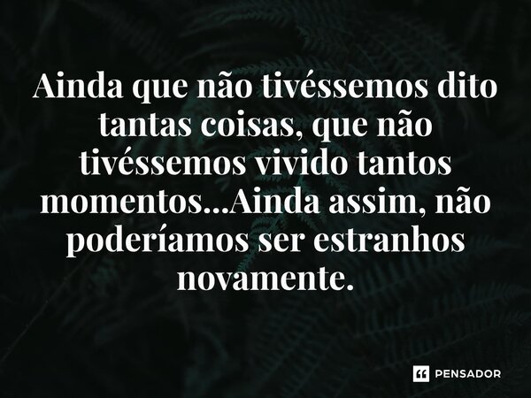 ⁠Ainda que não tivéssemos dito tantas coisas, que não tivéssemos vivido tantos momentos...Ainda assim, não poderíamos ser estranhos novamente.... Frase de O apanhador de nuvens de algodão.