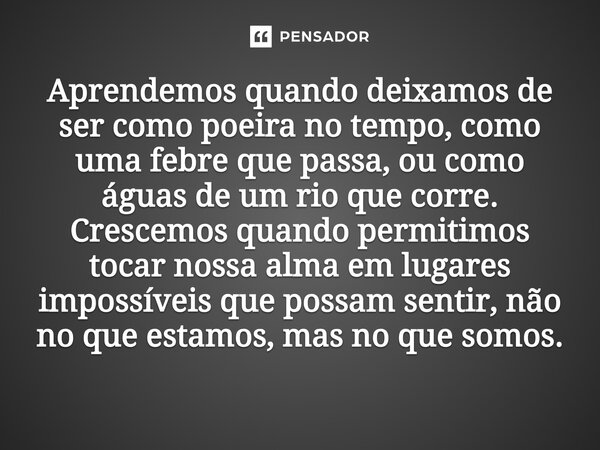 ⁠Aprendemos quando deixamos de ser como poeira no tempo, como uma febre que passa, ou como águas de um rio que corre. Crescemos quando permitimos tocar nossa al... Frase de O apanhador de nuvens de algodão.