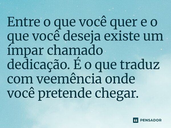 ⁠Entre o que você quer e o que você deseja existe um ímpar chamado dedicação. É o que traduz com veemência onde você pretende chegar.... Frase de O apanhador de nuvens de algodão.