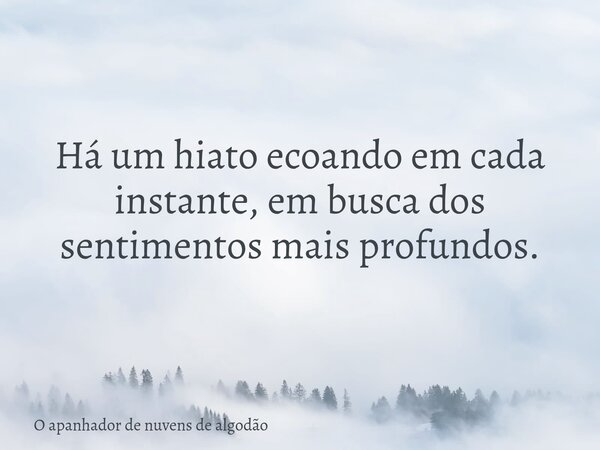 Há um hiato ecoando em cada instante, em busca dos sentimentos mais profundos.... Frase de O apanhador de nuvens de algodão.