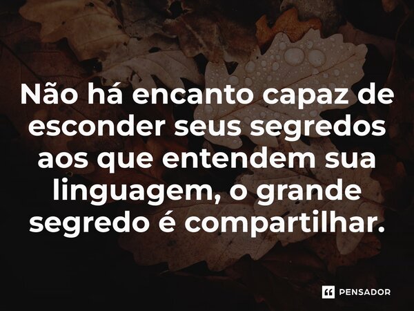 ⁠Não há encanto capaz de esconder seus segredos aos que entendem sua linguagem, o grande segredo é compartilhar.... Frase de O apanhador de nuvens de algodão.