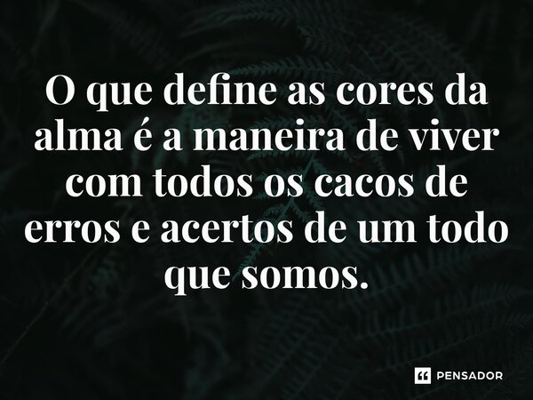 ⁠O que define as cores da alma é a maneira de viver com todos os cacos de erros e acertos de um todo que somos.... Frase de O apanhador de nuvens de algodão.