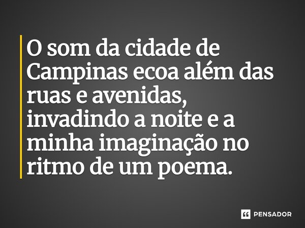 ⁠O som da cidade de Campinas ecoa além das ruas e avenidas, invadindo a noite e a minha imaginação no ritmo de um poema.... Frase de O apanhador de nuvens de algodão.