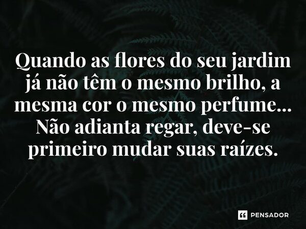 ⁠Quando as flores do seu jardim já não têm o mesmo brilho, a mesma cor o mesmo perfume... Não adianta regar, deve-se primeiro mudar suas raízes.... Frase de O apanhador de nuvens de algodão.