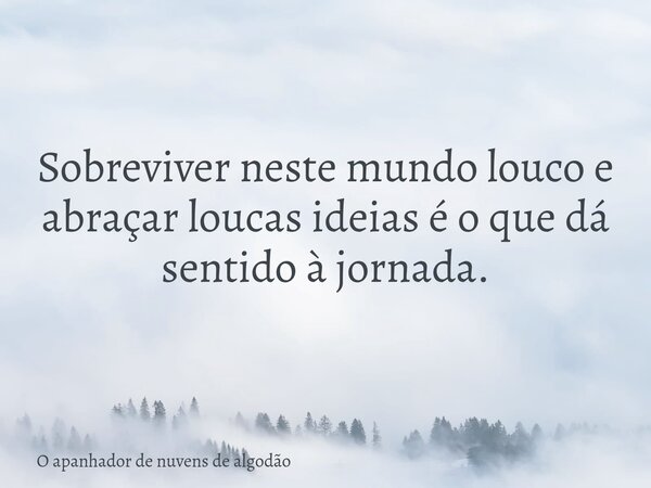 Sobreviver neste mundo louco e abraçar loucas ideias é o que dá sentido à jornada.... Frase de O apanhador de nuvens de algodão.