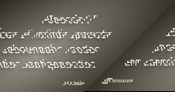 Poesia!? Éssa é minha aposta pra desvendar rotas em caminhos sobrepostos.... Frase de O Cefas.