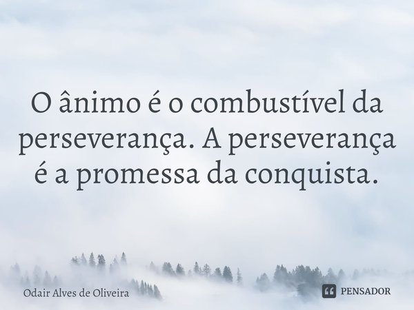 ⁠O ânimo é o combustível da perseverança. A perseverança é a promessa da conquista.... Frase de Odair Alves de Oliveira.