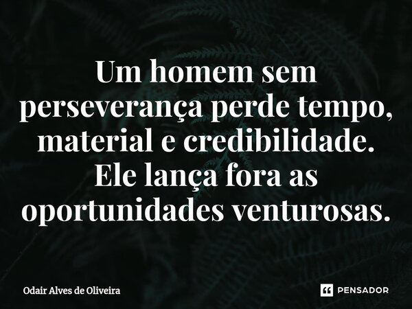 ⁠Um homem sem perseverança perde tempo, material e credibilidade. Ele lança fora as oportunidades venturosas.... Frase de Odair Alves de Oliveira.