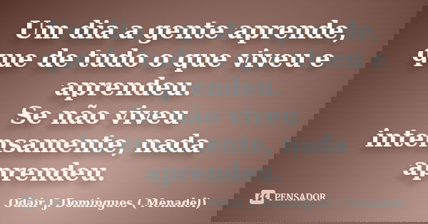 Um dia a gente aprende, que de tudo o que viveu e aprendeu. Se não viveu intensamente, nada aprendeu.... Frase de Odair J. Domingues ( Menadel).