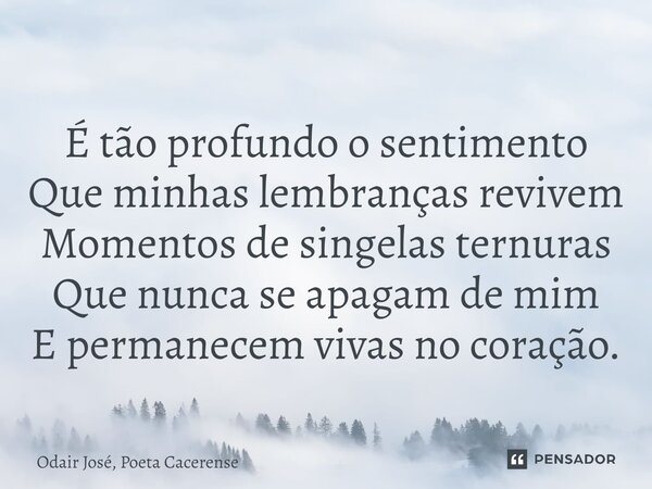 ⁠É tão profundo o sentimento Que minhas lembranças revivem Momentos de singelas ternuras Que nunca se apagam de mim E permanecem vivas no coração.... Frase de Odair José, Poeta Cacerense.