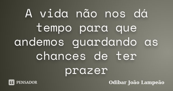 A vida não nos dá tempo para que andemos guardando as chances de ter prazer... Frase de Odibar João Lampeão.