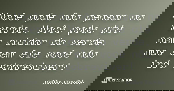 Você pode não pensar no verde. Você pode até nem cuidar do verde, mas sem ele você não irá sobreviver!... Frase de Odilon Euzébio.