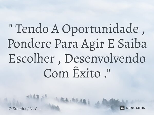 ⁠" Tendo A Oportunidade , Pondere Para Agir E Saiba Escolher , Desenvolvendo Com Êxito . "... Frase de O Eremita  A . C ..