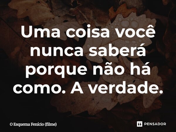 ⁠Uma coisa você nunca saberá porque não há como. A verdade.... Frase de O Esquema Fenício (filme).