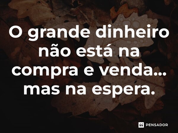 ⁠O grande dinheiro não está na compra e venda... mas na espera.