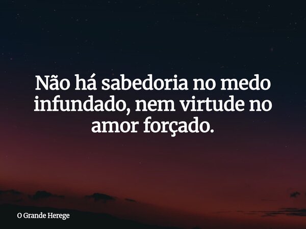 Não há sabedoria no medo infundado, nem virtude no amor forçado.... Frase de O Grande Herege.