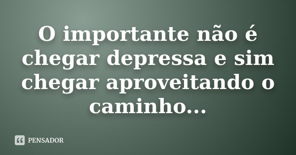 O importante não é chegar depressa e sim chegar aproveitando o caminho...