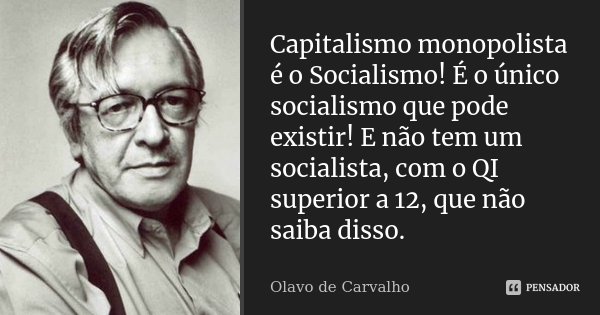 Capitalismo monopolista é o Socialismo! É o único socialismo que pode existir! E não tem um socialista, com o QI superior a 12, que não saiba disso.... Frase de Olavo de Carvalho.