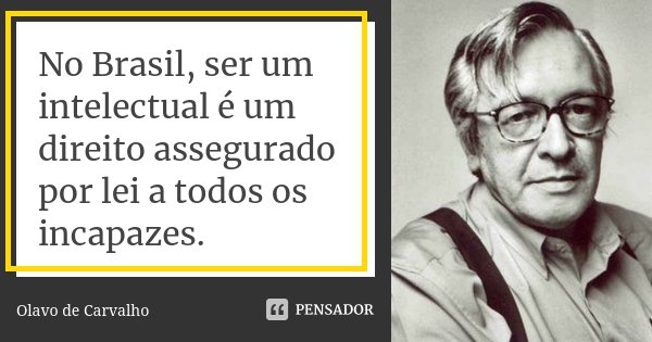 No Brasil, ser um intelectual é um direito assegurado por lei a todos os incapazes.... Frase de Olavo de Carvalho.