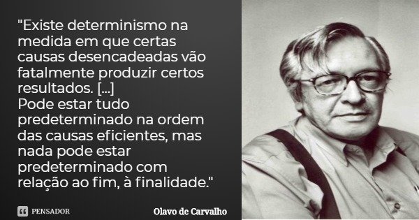 "Existe determinismo na medida em que certas causas desencadeadas vão fatalmente produzir certos resultados. [...]
Pode estar tudo predeterminado na ordem ... Frase de Olavo de Carvalho.