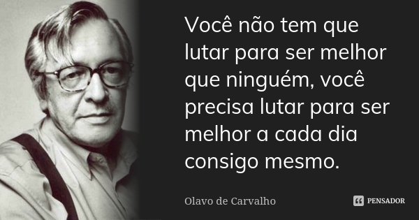 Você não tem que lutar para ser melhor que ninguém, você precisa lutar para ser melhor a cada dia consigo mesmo.... Frase de Olavo de Carvalho.