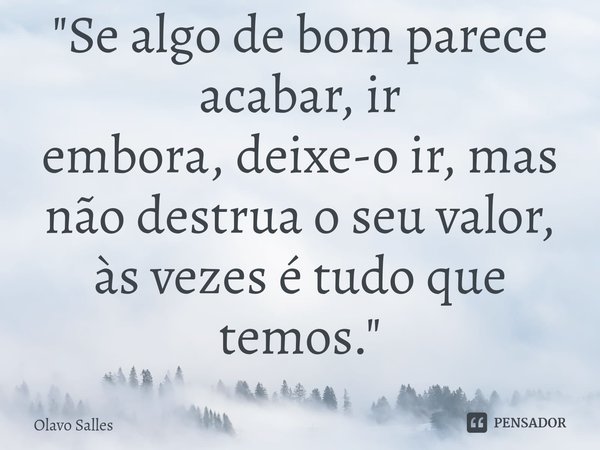⁠"Se algo de bom parece acabar, ir embora,deixe-o ir, mas não destrua o seu valor, às vezes é tudo que temos."... Frase de Olavo Salles.