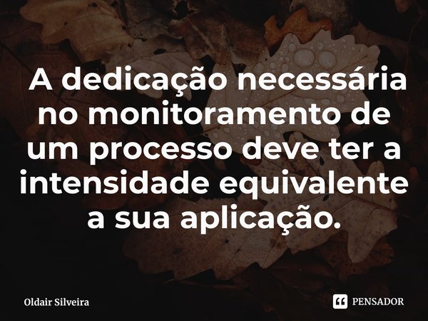 ⁠ A dedicação necessária no monitoramento de um processo deve ter a intensidade equivalente a sua aplicação.... Frase de Oldair Silveira.