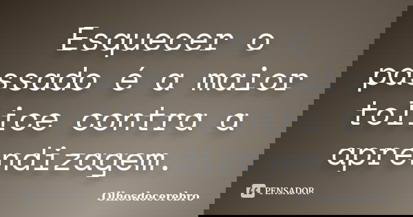 Esquecer o passado é a maior tolice contra a aprendizagem.... Frase de Olhosdocerebro.