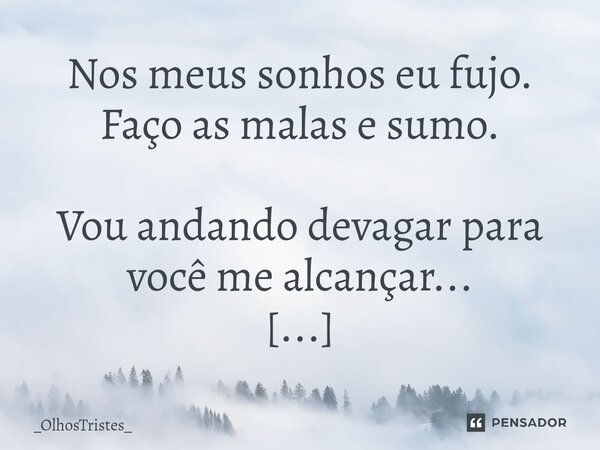 ⁠Nos meus sonhos eu fujo. Faço as malas e sumo. Vou andando devagar para você me alcançar... 🌬🍃... Frase de _OlhosTristes_.