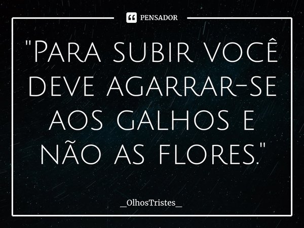 "⁠Para subir você deve agarrar-se
aos galhos e não as flores."... Frase de _OlhosTristes_.