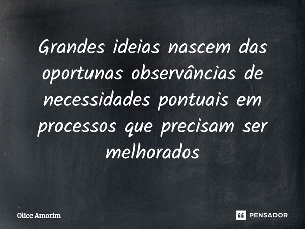 ⁠Grandes ideias nascem das oportunas observâncias de necessidades pontuais em processos que precisam ser melhorados... Frase de Olice Amorim.