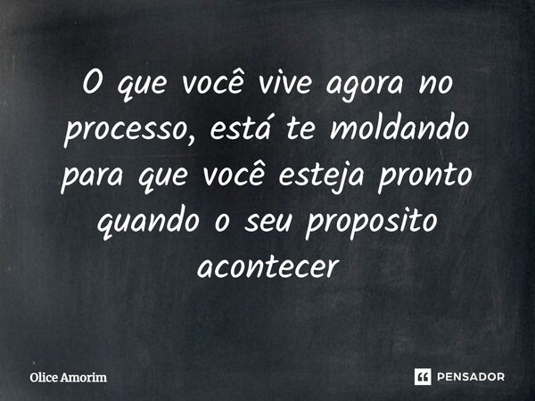 ⁠O que você vive agora no processo, está te moldando para que você esteja pronto quando o seu proposito acontecer... Frase de Olice Amorim.